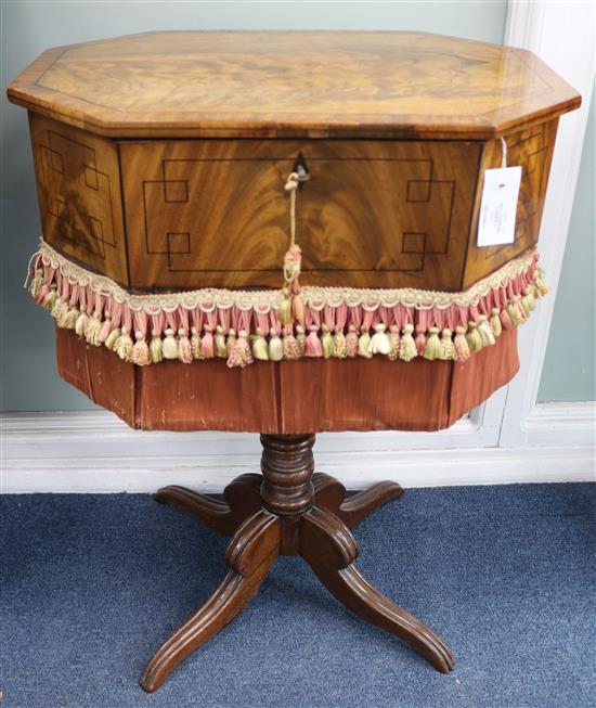 A Regency ebony strung mahogany work table, H.73cm